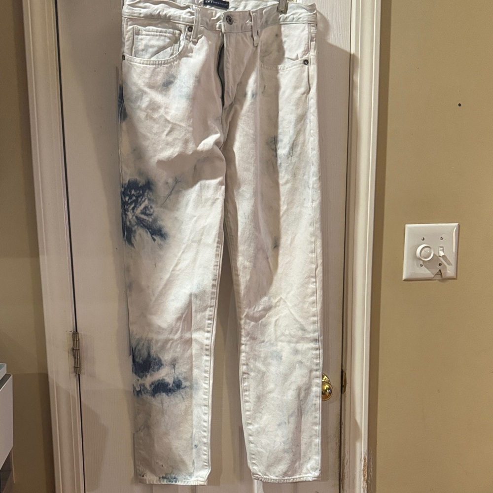 Levi's Made & Crafted 502 taper Tie-Dyed Jeans Stylish White and Blue 33/32